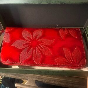 Embossed Red Floral Women's Wallet